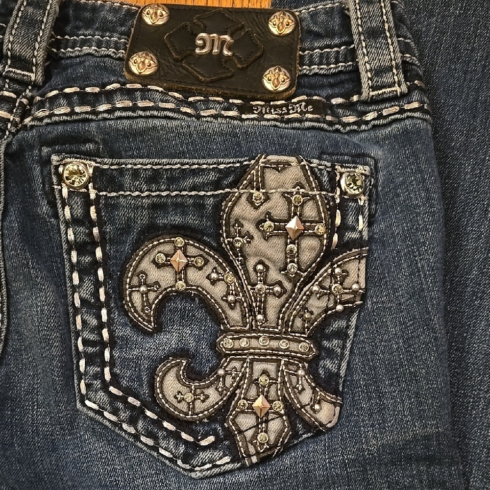 MISS ME Women's Blue Jeans with Embellished Pockets